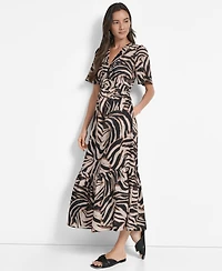 Dkny Women's Printed V-Neck Short-Sleeve Maxi Dress