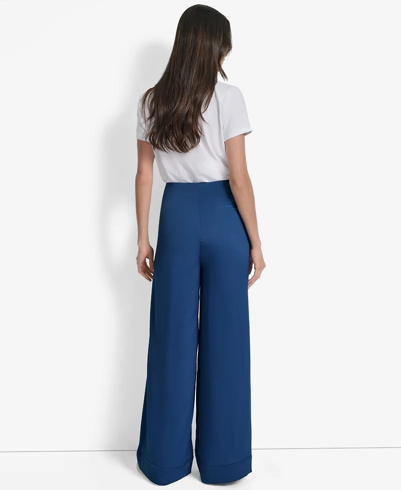Dkny Women's Glazed High Rise Seamed-Cuff Wide-Leg Pants