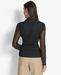 Dkny Women's Mesh V-Neck Long-Sleeve Top
