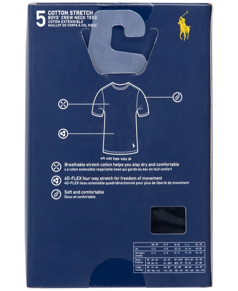 Polo Ralph Lauren Big Boys Crewneck Undershirts, 5 Pack