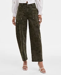 Avec Les Filles Women's Floral Print High Rise Barrel-Leg Pants