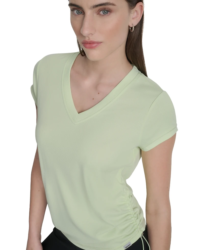 Dkny Sport Women's Crewneck Short-Sleeve Side-Ruched Top