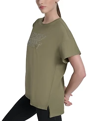 Dkny Sports Women's Rhinestone-Logo Drop-Shoulder T-Shirt