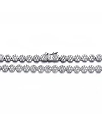 Sterling Silver with White Gold Plated Clear Round Cubic Zirconia Flower Design Tennis Necklace