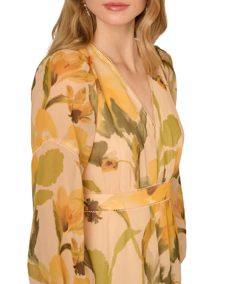 Adrianna Papell Women's Printed Organza Midi Dress