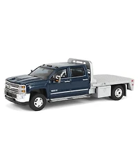 1/64 2016 Silverado 3500 Flatbed Dually Truck, Blue Exclusive Greenlight