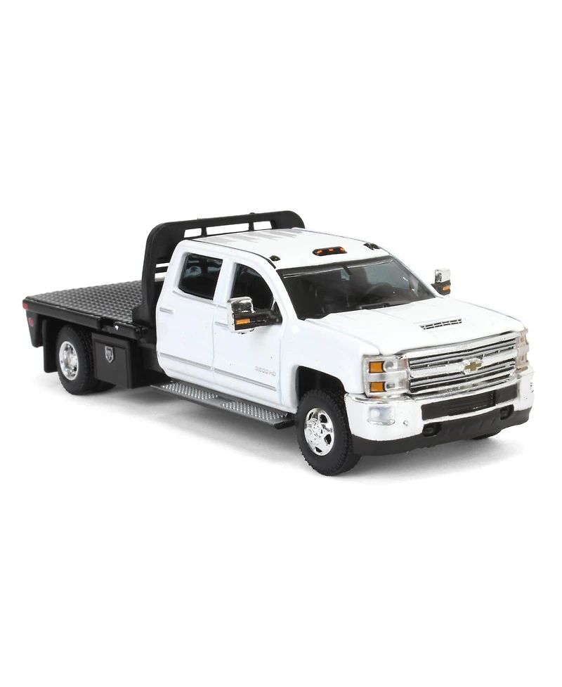 1/64 2016 Silverado 3500 Flatbed Dually Truck White Exclusive Greenlight 51611-b