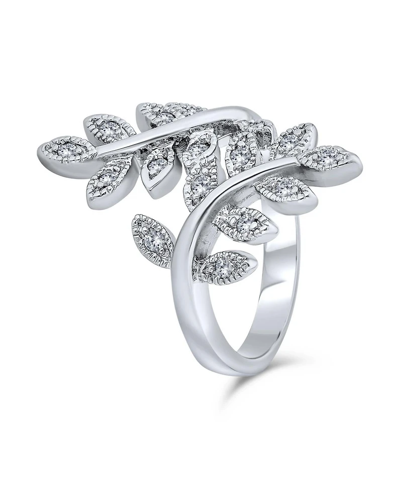 Bling Jewelry Nature Ivy Vine Leaf Cocktail Statement Ring with Cubic Zirconia Pave Cz Silver Plated