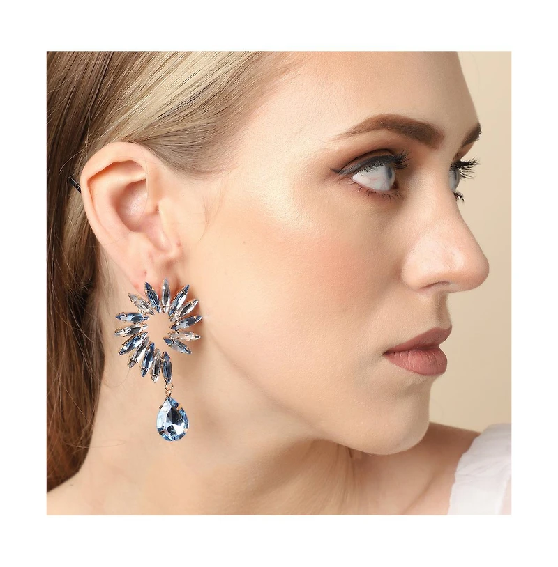 Sohi Women's Blue Pastel Embellished Drop Earrings