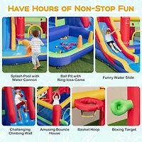 9-in-1 Inflatable Bounce Castle with Water Slide and Splash Pool with 735W Blower