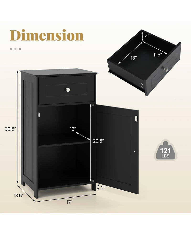 Slim Bathroom Storage Cabinet – Drawer, Single Door & Adjustable Shelf