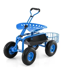 Heavy Duty Garden Cart with Tool Tray and 360 Swivel Seat