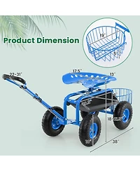 Heavy Duty Garden Cart with Tool Tray and 360 Swivel Seat