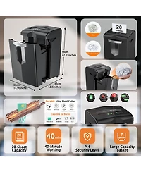 Bonsaii Heavy Duty Paper Shredder, 20 Sheet 40 Mins Large Office Crosscut Shredder for Commercial Use, Anti-Jam System & P-4 High Security Supports Cd