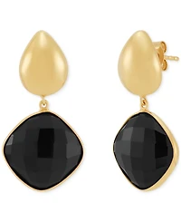 Green Onyx Square Drop Earrings in 24k Gold-Plated Sterling Silver (Also in Black Onyx)