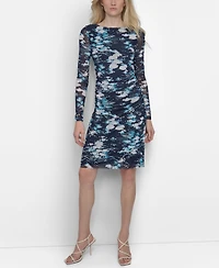 Dkny Women's Printed Mesh Long-Sleeve Sheath Dress