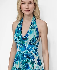 Dkny Women's Cotton Halter V-Neck Tie-Back Midi Dress