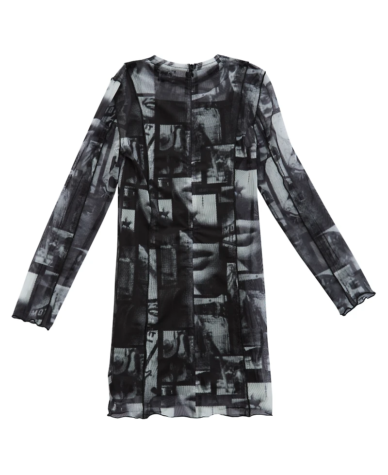 Guess Big Girls Printed Mesh Long Sleeve Dress with Inner Tank