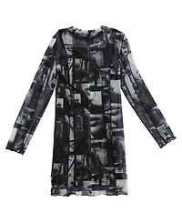 Guess Big Girls Printed Mesh Long Sleeve Dress with Inner Tank
