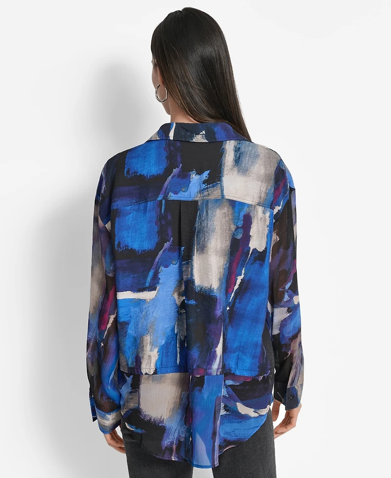 Dkny Women's Printed Voile Button-Front Shirt