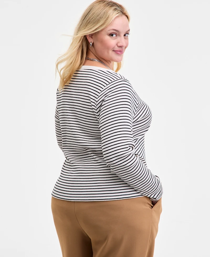 On 34th Trendy Plus Striped V-Neck Button-Front Cardigan, Macy's Exclusive