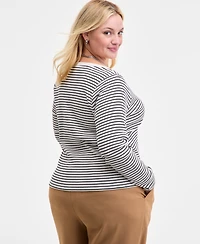On 34th Trendy Plus Striped V-Neck Button-Front Cardigan, Macy's Exclusive