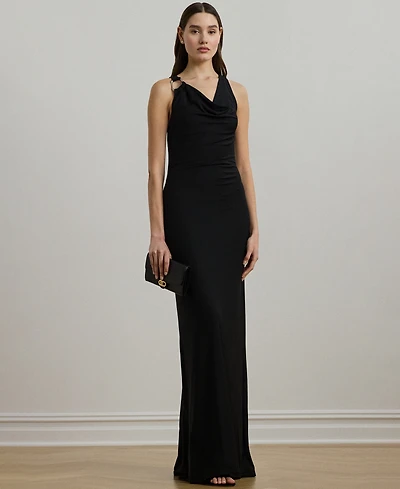 Lauren Ralph Women's Ring-Trim Jersey Cowlneck Gown