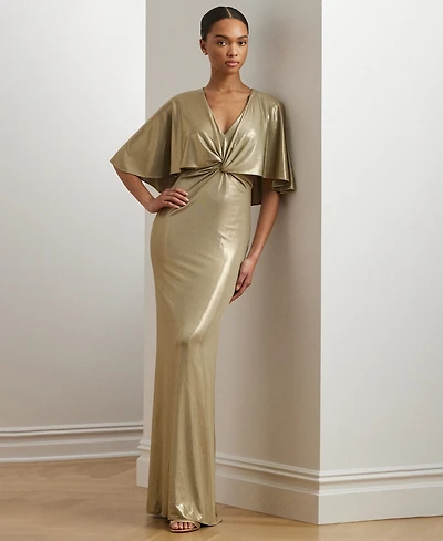 Lauren Ralph Women's Twist-Front Cape-Overlay Gown