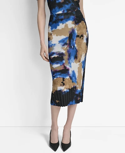 Dkny Women's Printed Rib-Knit Midi Skirt