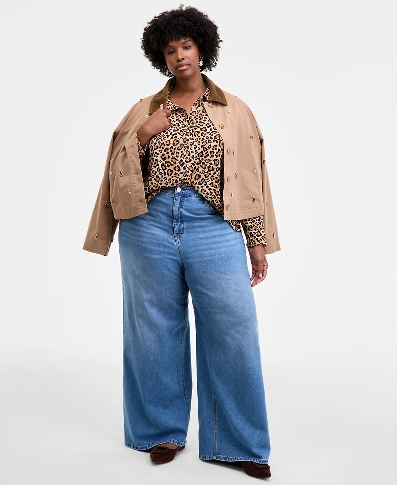 On 34th Trendy Plus Leopard-Print Button-Front Shirt, Macy's Exclusive