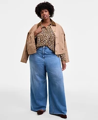 On 34th Trendy Plus Leopard-Print Button-Front Shirt, Macy's Exclusive