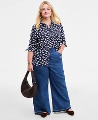 On 34th Trendy Plus Printed Button-Front Blouse, Macy's Exclusive