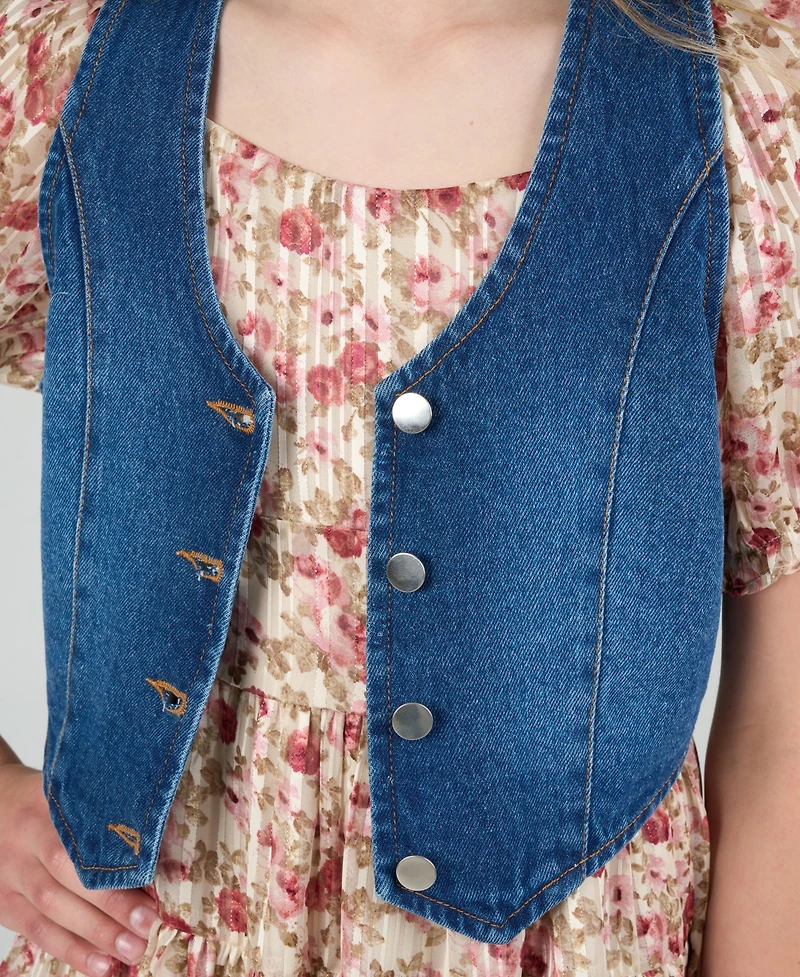 Rare Editions Big Girls 2-Piece Lurex Chiffon With Denim Vest and Dress Set