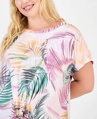 Democracy Trendy Plus Printed Twist-Front Short-Sleeve Top