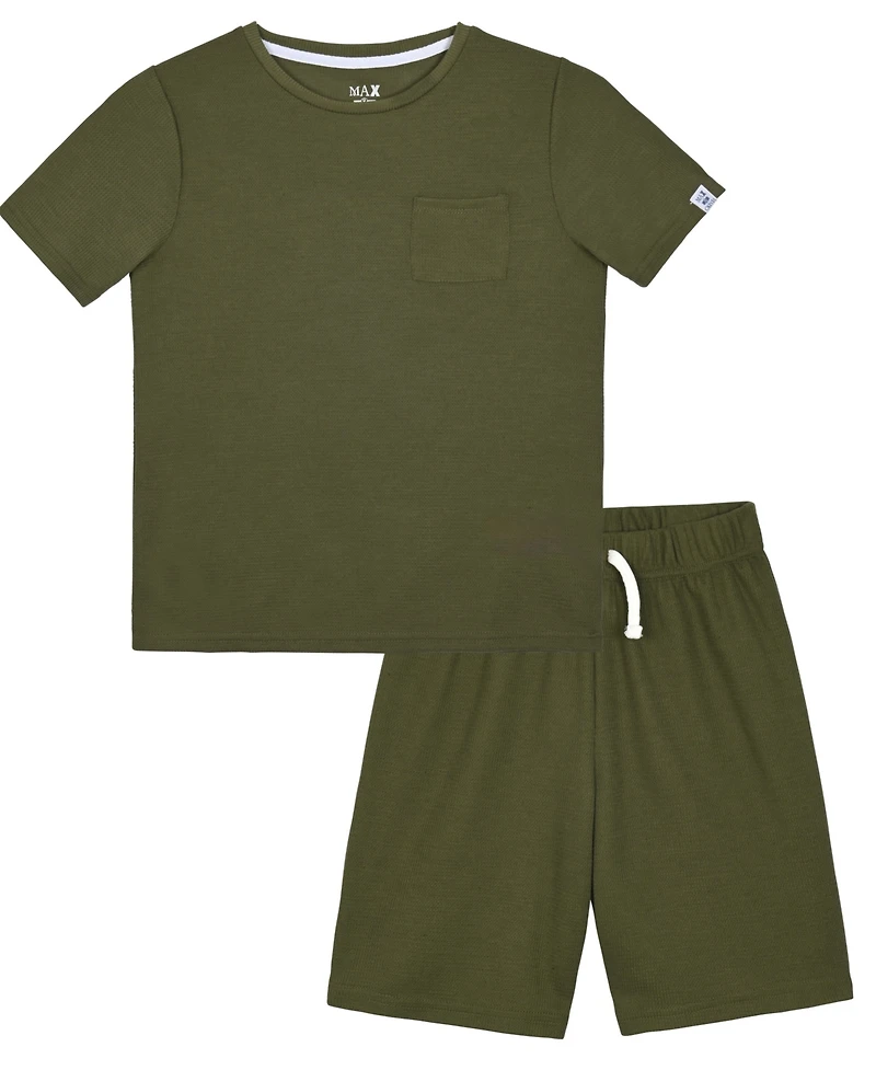 Max & Olivia Big Boys Waffle Thermal Top Shorts Pajama Set