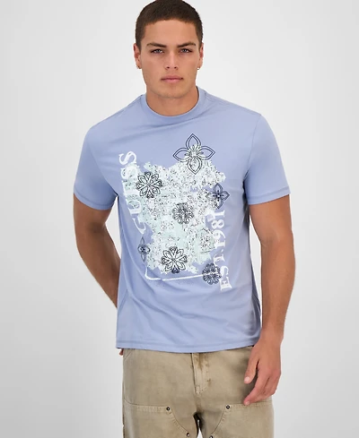 Guess Men's Faded Flower Short Sleeve Logo Graphic T-Shirt