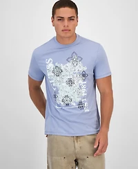 Guess Men's Faded Flower Short Sleeve Logo Graphic T-Shirt
