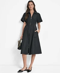 Dkny Women's Zip-Front Belted Commuter Dress