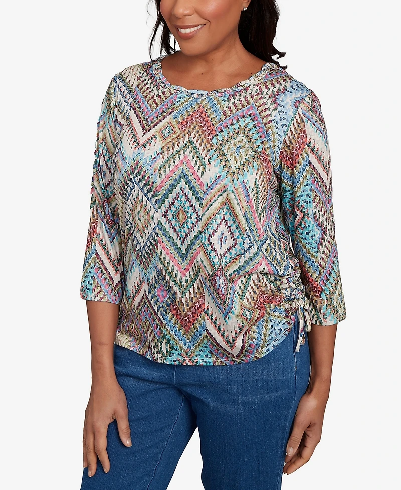 Alfred Dunner Women's El Paso Ikat Diamond Detailed Neckline Top