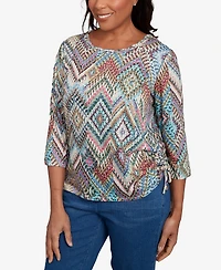 Alfred Dunner Women's El Paso Ikat Diamond Detailed Neckline Top