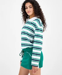 Madden Girl Juniors' Rugby Long-Sleeve Bubble-Hem Knit Top