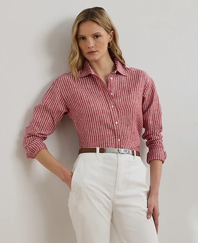 Lauren Ralph Petite Relaxed-Fit Striped Linen Shirt
