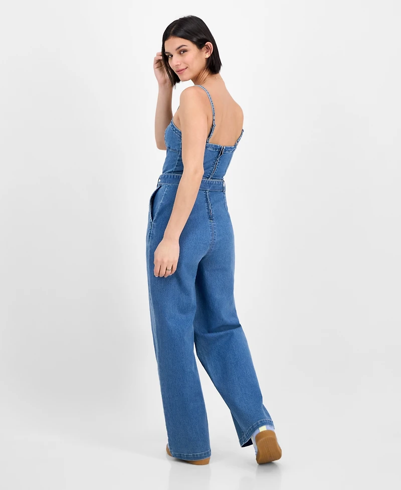 Tinseltown Juniors' Sweetheart-Neck Sleeveless Denim Jumpsuit