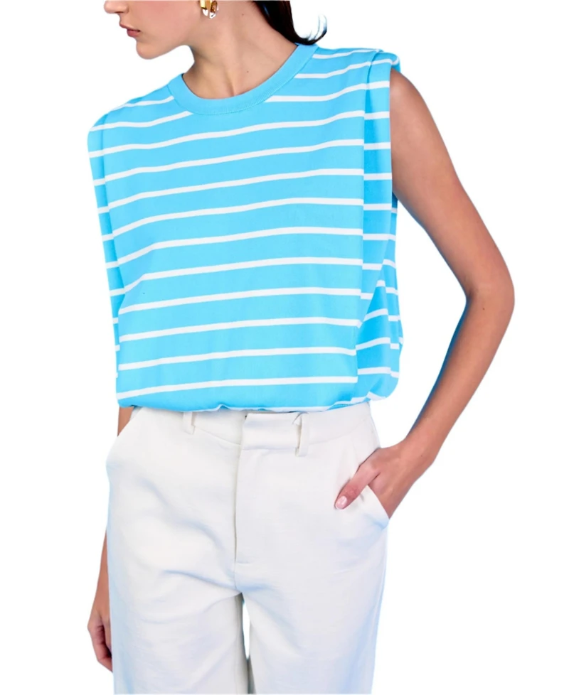 endless rose Women's Stripe Sleeveless Pleated Knit Top