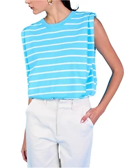 endless rose Women's Stripe Sleeveless Pleated Knit Top