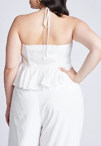 Eloquii Women's Shirred Halter Peplum Top