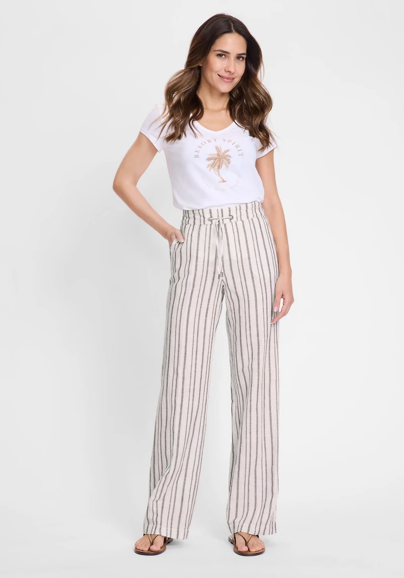 Olsen Women's Cotton Linen Striped Pant