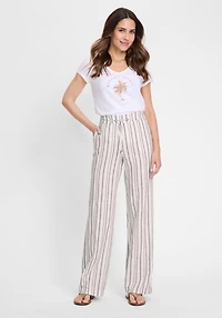Olsen Women's Cotton Linen Striped Pant