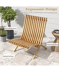 Gymax Folding Patio Chair Teak Wood Outdoor Lounge Chair w/ Slatted Seat & Backrest