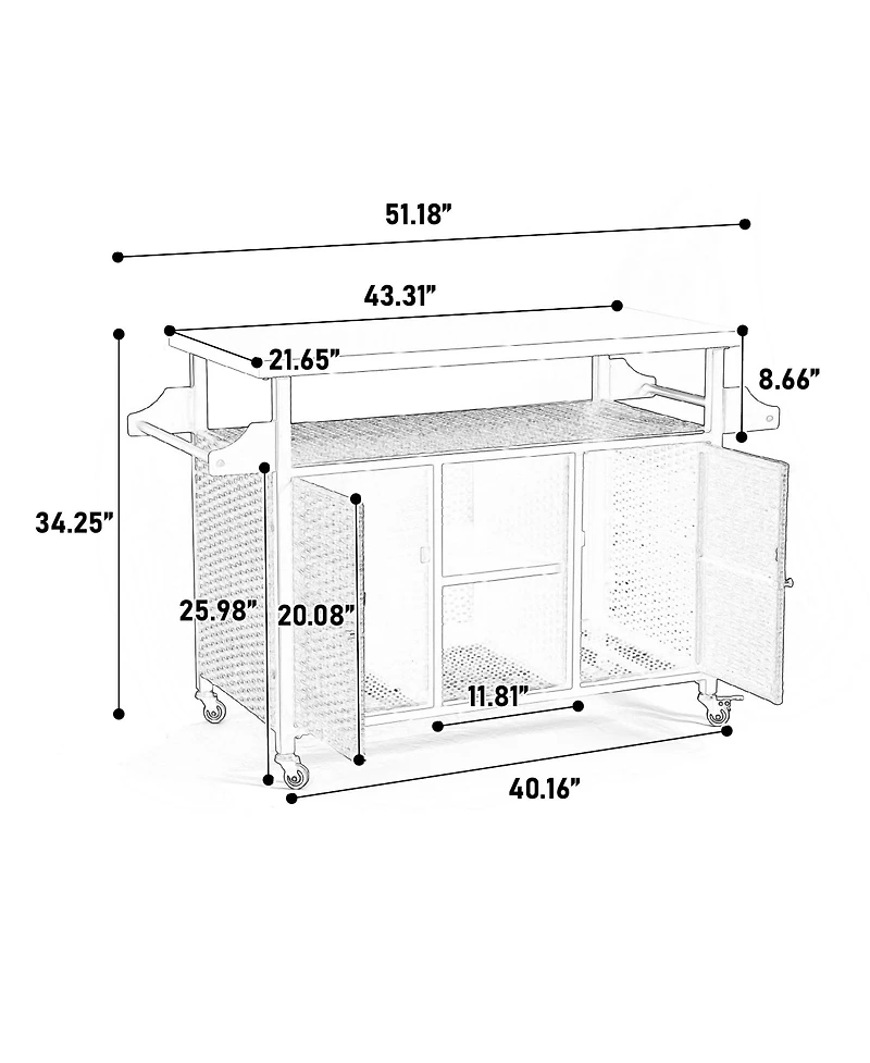 Mondawe Large Wicker Kitchen Cart with Stainless Top & Wheels